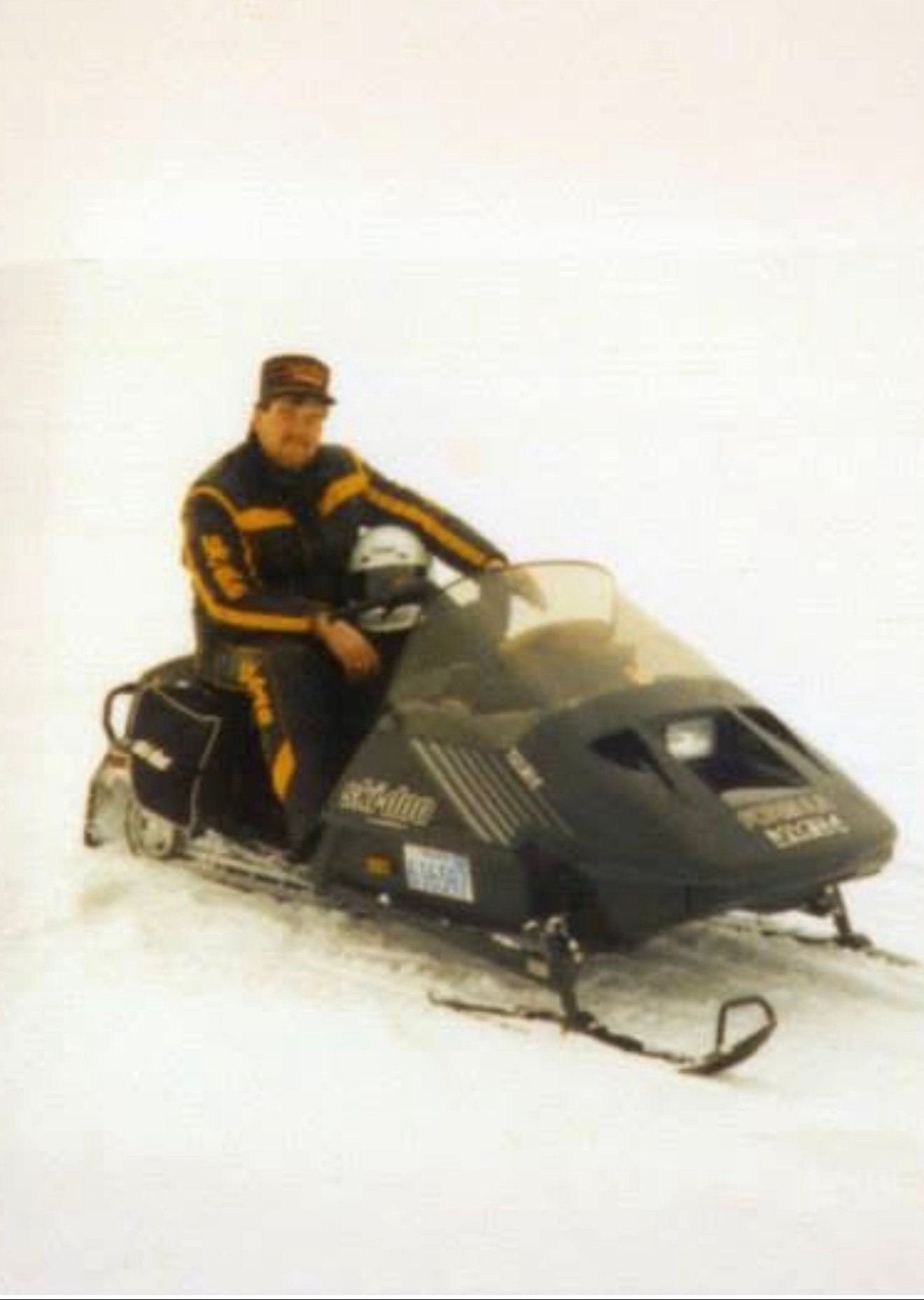 Young Doug on his first snowmobile, a Ski-Doo Formula Mach 1, 1989